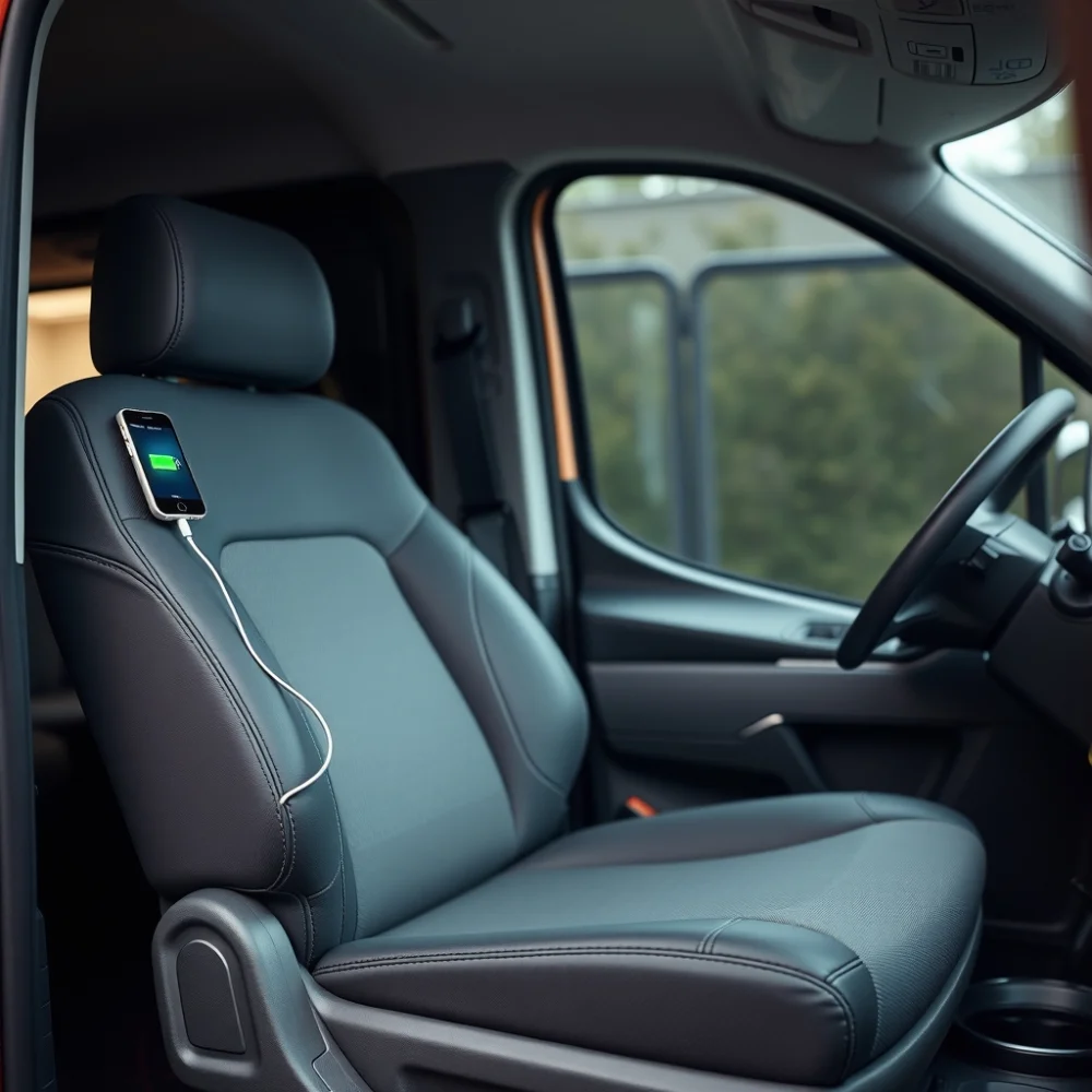 USB charging port beside a reclining passenger seat in the Urbania