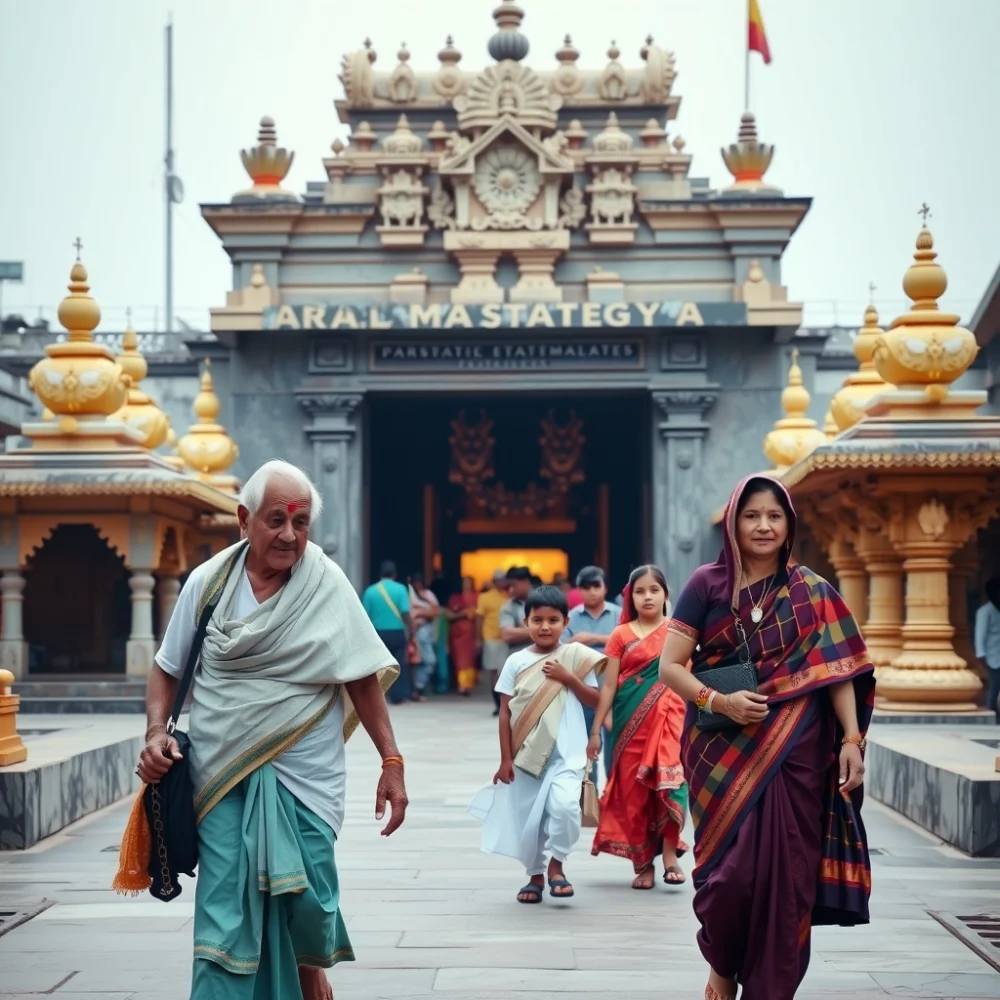Family with elders and children visiting a South Indian temple together