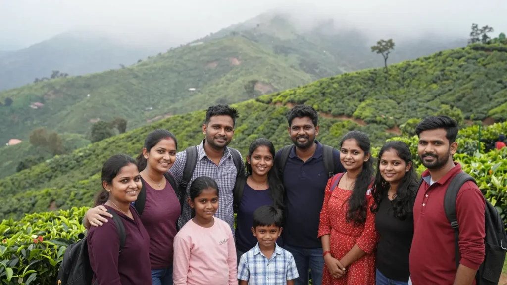 Family and friends enjoying a group trip in the Yercaud hills