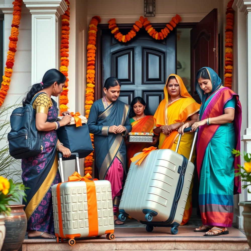 Family loading gifts and luggage for a festive trip