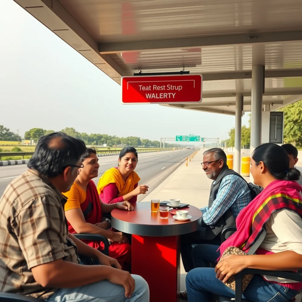 Travellers taking a rest break at a highway stop