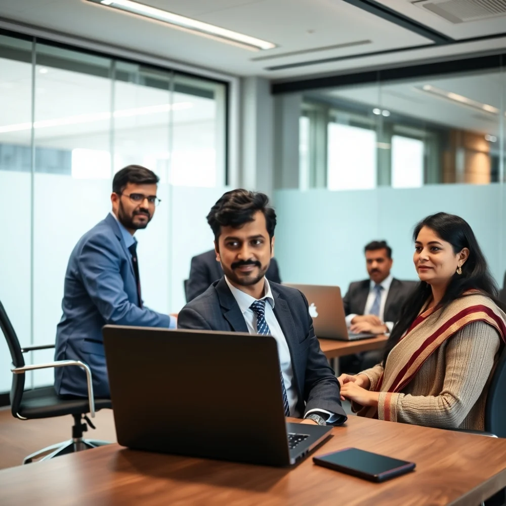 Business team meeting in a Chennai office conference room